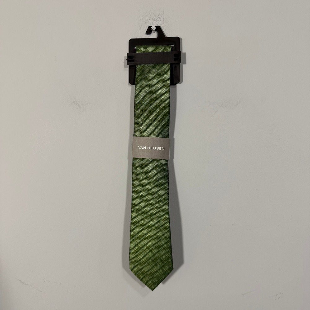 Van Heusen Mens Green Textured Crosshatch Pattern Necktie 6V02377300